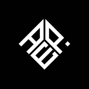 Siyah arkaplanda AEP harf logosu tasarımı. AEP yaratıcı harflerin baş harfleri logo kavramı. AEP harf tasarımı.