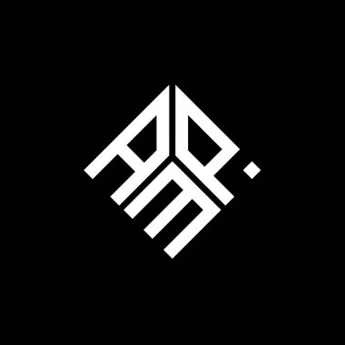 Siyah arka planda AMP harf logosu tasarımı. AMP yaratıcı harflerin baş harfleri logo kavramı. AMP harf tasarımı.