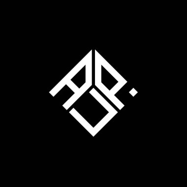 Siyah arkaplanda AUP harf logosu tasarımı. AUP yaratıcı harfler logosu konsepti. AUP harf tasarımı.
