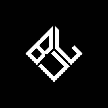 Siyah arka planda BUL harf logosu tasarımı. BUL yaratıcı harf logosu konsepti. BUL harf tasarımı.