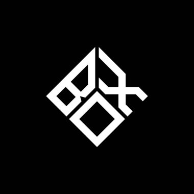 Siyah arka planda kutu harfli logo tasarımı. Kutu yaratıcı harfler logosu konsepti. Kutu harfi tasarımı.