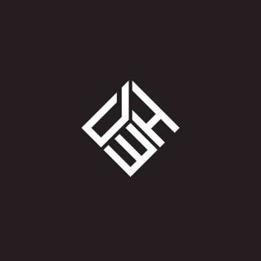 Siyah arka planda DWH harf logosu tasarımı. DWH yaratıcı harflerin baş harfleri logo kavramı. DWH harf tasarımı.