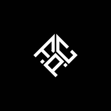 Siyah arka planda FPC harf logosu tasarımı. FPC yaratıcı harflerin baş harfleri logo kavramı. FPC harf tasarımı.