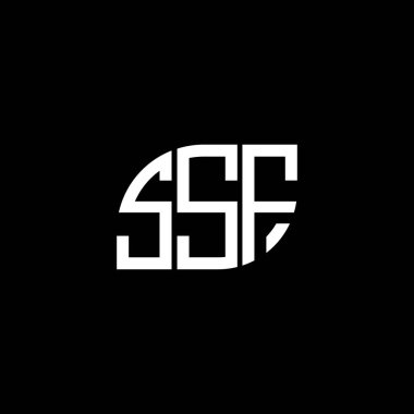 Siyah arkaplanda SSF harf logosu tasarımı. SSF yaratıcı harflerin baş harfleri logo kavramı. SSF harf tasarımı.