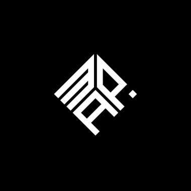 Siyah arkaplanda MAP harf logosu tasarımı. MAP yaratıcı harf logosu konsepti. MAP harf tasarımı.