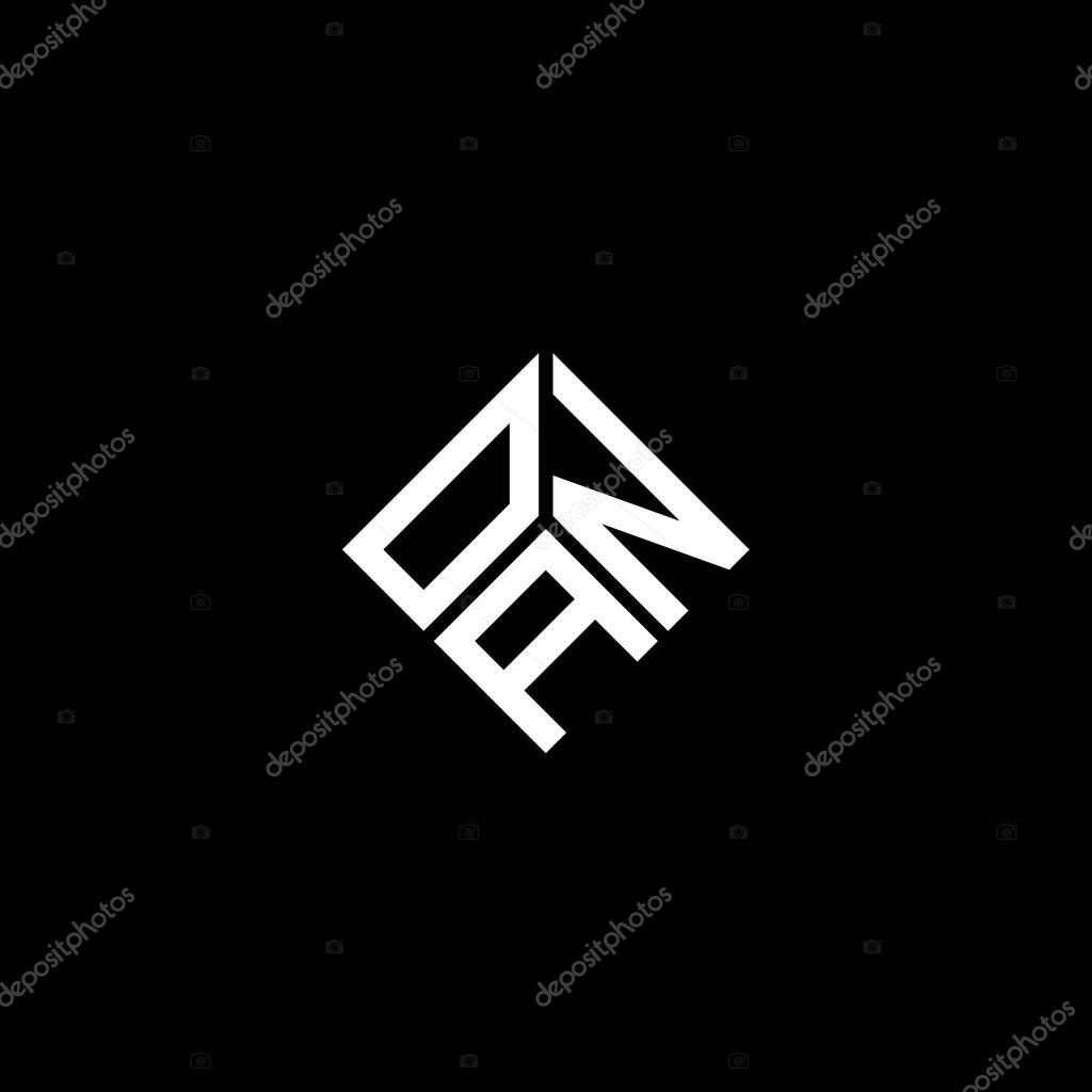 Diseño del logotipo de la letra OAN sobre fondo negro. OAN iniciales