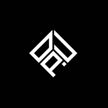 Siyah arka planda OPU harf logosu tasarımı. OPU yaratıcı harflerin baş harfleri logo kavramı. OPU harf tasarımı.