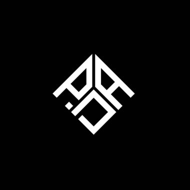 Siyah arka planda PDA harf logosu tasarımı. PDA yaratıcı harflerin baş harfleri logo kavramı. PDA harf tasarımı.
