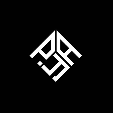 Siyah arka planda PYA harf logosu tasarımı. PYA yaratıcı harflerin baş harfleri logo kavramı. PYA harf tasarımı.