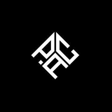 Siyah arka planda PAC harf logosu tasarımı. PAC yaratıcı harf logosu konsepti. PAC harf tasarımı.