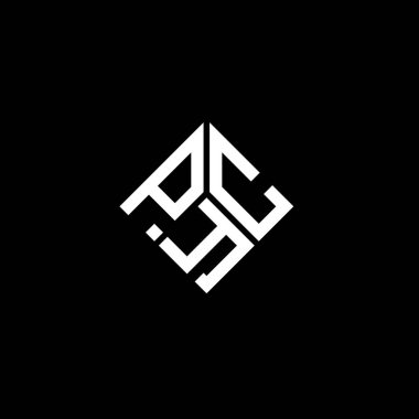 Siyah arkaplanda PYC harf logosu tasarımı. PYC yaratıcı harflerin baş harfleri logo kavramı. PYC harf tasarımı.