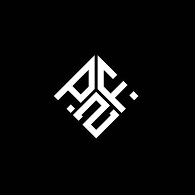 Siyah arkaplanda PZF harf logosu tasarımı. PZF yaratıcı harflerin baş harfleri logo kavramı. PZF harf tasarımı.