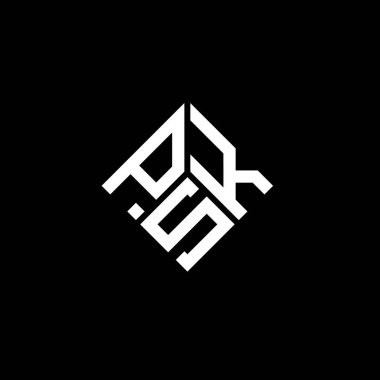 Siyah arkaplanda PSK harf logosu tasarımı. PSK yaratıcı harflerin baş harfleri logo kavramı. PSK harf tasarımı.