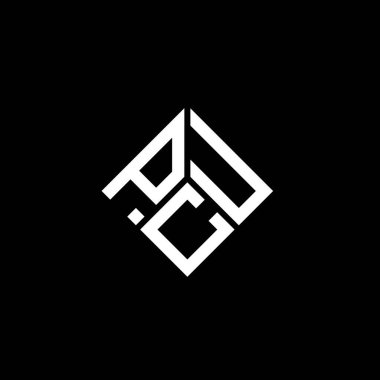 Siyah arka planda PCU harf logosu tasarımı. PCU yaratıcı harflerin baş harfleri logo kavramı. PCU harf tasarımı.