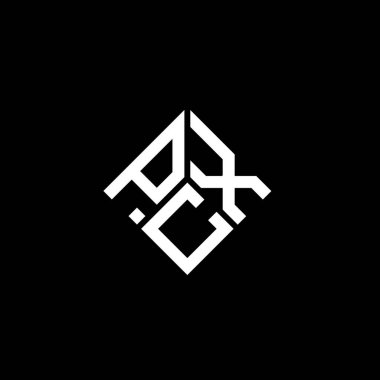 Siyah arkaplanda PCX harf logosu tasarımı. PCX yaratıcı harflerin baş harfleri logo kavramı. PCX harf tasarımı.