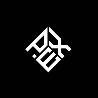 Siyah arka planda PEX harfli logo tasarımı. PEX yaratıcı harflerin baş harfleri logo kavramı. PEX harf tasarımı.