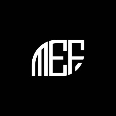 Siyah arkaplanda MEF harf logosu tasarımı. MEF yaratıcı harflerin baş harfleri logo kavramı. MEF harf tasarımı.
