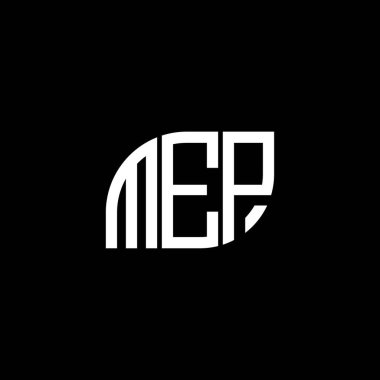 Siyah arkaplanda MEP harf logosu tasarımı. MEP yaratıcı harflerin baş harfleri logo kavramı. MEP harf tasarımı.