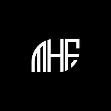 Siyah arka planda MHF harf logosu tasarımı. MHF yaratıcı harf logosu konsepti. MHF harf tasarımı.