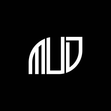 Siyah arka planda MUD harf logosu tasarımı. MUD yaratıcı harflerin baş harfleri logo kavramı. MUD harf tasarımı.