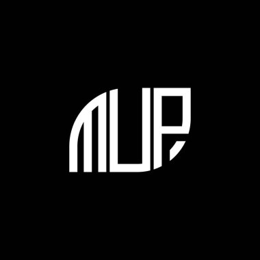 Siyah arkaplanda MUP harf logosu tasarımı. MUP yaratıcı harfler logosu konsepti. MUP harf tasarımı.