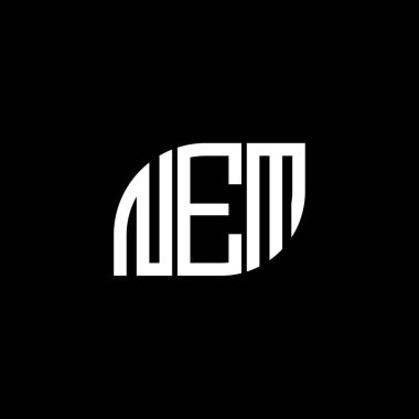 Siyah arka planda NEM harf logosu tasarımı. NEM yaratıcı harfler logosu konsepti. NEM harf tasarımı.