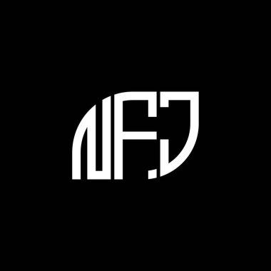 Siyah arka planda NFJ harf logosu tasarımı. NFJ yaratıcı harflerin baş harfleri logo kavramı. NFJ harf tasarımı.