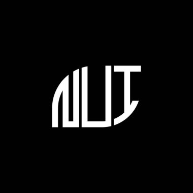 Siyah arka planda NUI harf logosu tasarımı. NUI yaratıcı harfler logosu konsepti. NUI harf tasarımı.