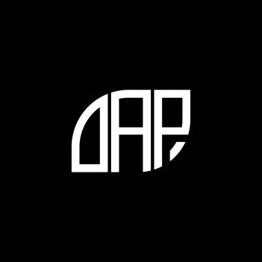 Siyah arka planda OAP harf logosu tasarımı. OAP yaratıcı harflerin baş harfleri logo kavramı. OAP harf tasarımı.
