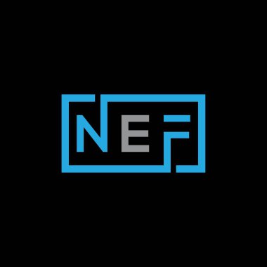 Beyaz arka planda NEF harf logosu tasarımı. NEF yaratıcı harflerin baş harfleri logo kavramı. NEF harf tasarımı.