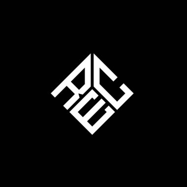Siyah arkaplanda REC harf logosu tasarımı. REC yaratıcı harflerin baş harfleri logo kavramı. REC harf tasarımı.