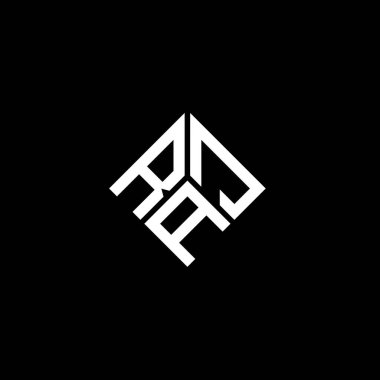 RAJ harfi logo tasarımı siyah arka planda. RAJ yaratıcı harflerin baş harfleri logo kavramı. RAJ harf tasarımı.