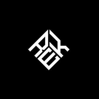 Siyah arkaplanda REK harf logosu tasarımı. REK yaratıcı harflerin baş harfleri logo kavramı. REK harf tasarımı.
