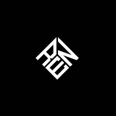 Siyah arkaplanda REN harf logosu tasarımı. REN yaratıcı harflerin baş harfleri logo kavramı. REN harf tasarımı.