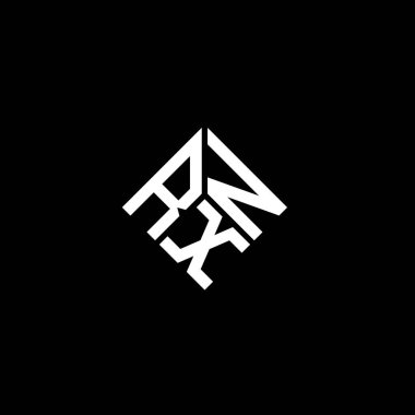 Siyah arkaplanda RXN harf logosu tasarımı. RXN yaratıcı harflerin baş harfleri logo kavramı. RXN harf tasarımı.