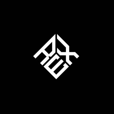 Siyah arkaplanda REX harfli logo tasarımı. REX yaratıcı harflerin baş harfleri logo kavramı. REX harf tasarımı.