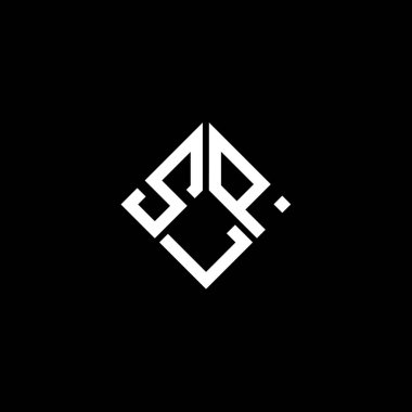 Siyah arkaplanda SLP harf logosu tasarımı. SLP yaratıcı harflerin baş harfleri logo kavramı. SLP harf tasarımı.