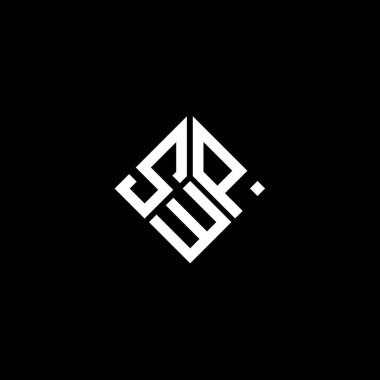 Siyah arka planda SWP harfi logosu tasarımı. SWP yaratıcı harf logosu konsepti. SWP harf tasarımı.