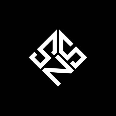 Siyah arkaplanda SNS harf logosu tasarımı. SNS yaratıcı harf logosu konsepti. SNS harf tasarımı.