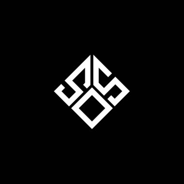 Siyah arka planda SOS harfi logo tasarımı. SOS yaratıcı harflerin baş harfleri logo kavramı. SOS harf tasarımı.