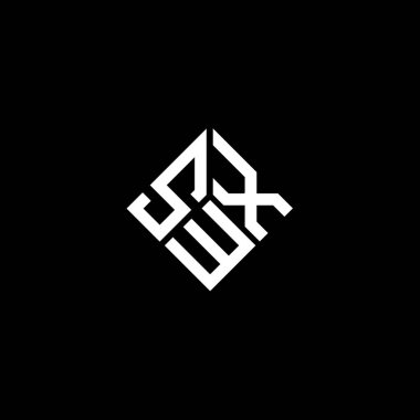 Siyah arka planda SWX harfli logo tasarımı. SWX yaratıcı harfler logosu konsepti. SWX harf tasarımı.