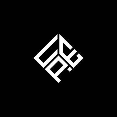 Siyah arka planda UPE harf logosu tasarımı. UPE yaratıcı harflerin baş harfleri logo kavramı. UPE harf tasarımı.