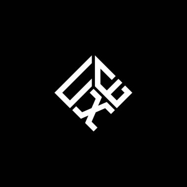 Siyah arkaplanda UXE harf logosu tasarımı. UXE yaratıcı harflerin baş harfleri logo kavramı. UXE harf tasarımı.