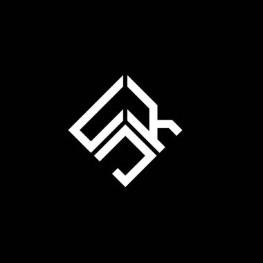 Siyah arka planda UJK harf logosu tasarımı. UJK yaratıcı harflerin baş harfleri logo kavramı. UJK harf tasarımı.