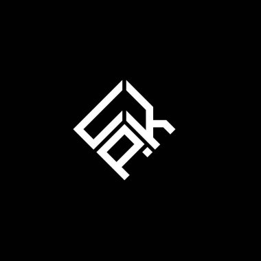 Siyah arka planda UPK harf logosu tasarımı. UPK yaratıcı harflerin baş harfleri logo kavramı. UPK harf tasarımı.