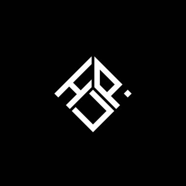 Siyah arka planda HUP harf logosu tasarımı. HUP yaratıcı harfler logosu konsepti. HUP harf tasarımı.