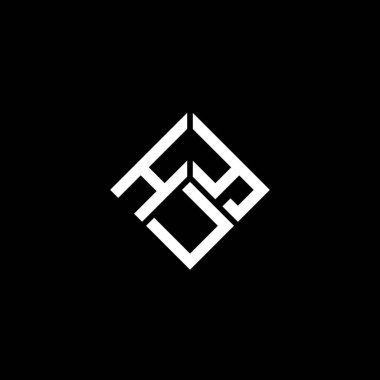 Siyah arka planda HUY harf logosu tasarımı. HUY yaratıcı harfler logosu konsepti. HUY harf tasarımı.