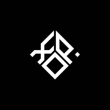 Siyah arka planda XOP harf logosu tasarımı. XOP yaratıcı harflerin baş harfleri logo kavramı. XOP harf tasarımı.