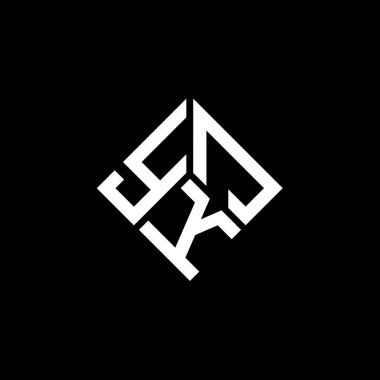 Siyah arka planda YKJ harf logosu tasarımı. YKJ yaratıcı harflerin baş harfleri logo kavramı. YKJ harf tasarımı.