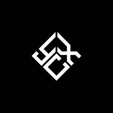 Siyah arkaplanda YCX harf logosu tasarımı. YCX yaratıcı harflerin baş harfleri logo kavramı. YCX harf tasarımı.